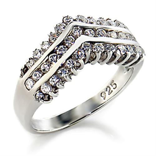 00516 High-Polished 925 Sterling Silver Ring with AAA Grade CZ in Clear-0