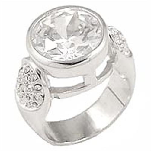 0G415 - Rhodium Brass Ring with AAA Grade CZ in Clear-0