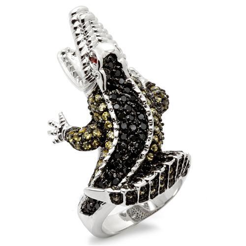 0W007 - Rhodium + Ruthenium Brass Ring with AAA Grade CZ in Multi Color-0
