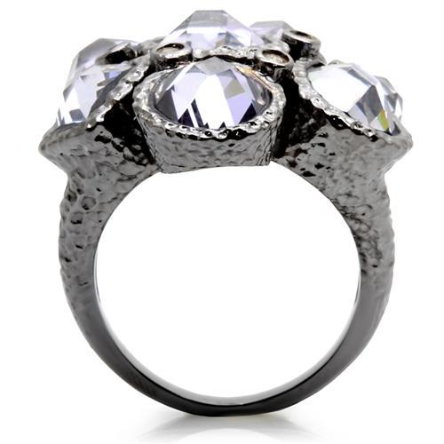 0W120 - Ruthenium Brass Ring with AAA Grade CZ in Light Amethyst-4