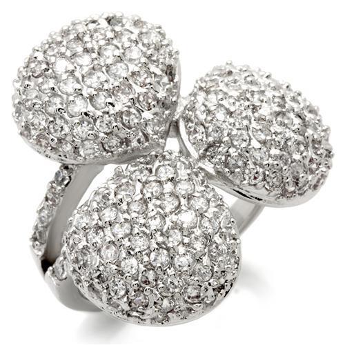 0W145 - Rhodium Brass Ring with AAA Grade CZ in Clear-0