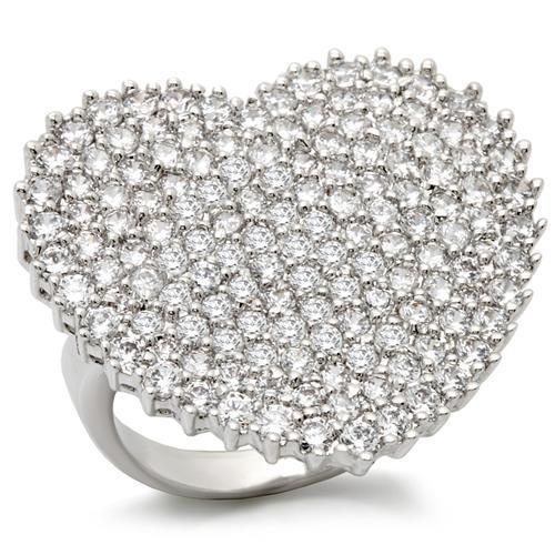 0W146 - Rhodium Brass Ring with AAA Grade CZ in Clear-0