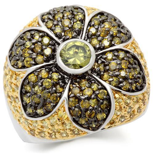 0W154 - Rhodium+Gold+ Ruthenium Brass Ring with AAA Grade CZ in Multi Color-0