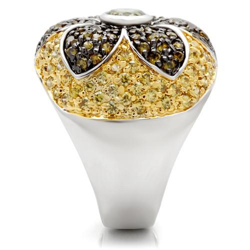 0W154 - Rhodium+Gold+ Ruthenium Brass Ring with AAA Grade CZ in Multi Color-4