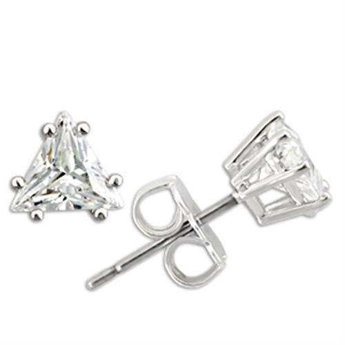 0W156 - Rhodium 925 Sterling Silver Earrings with AAA Grade CZ in Clear-0