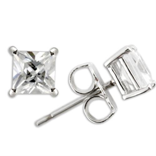 0W159 - Rhodium 925 Sterling Silver Earrings with AAA Grade CZ in Clear-0