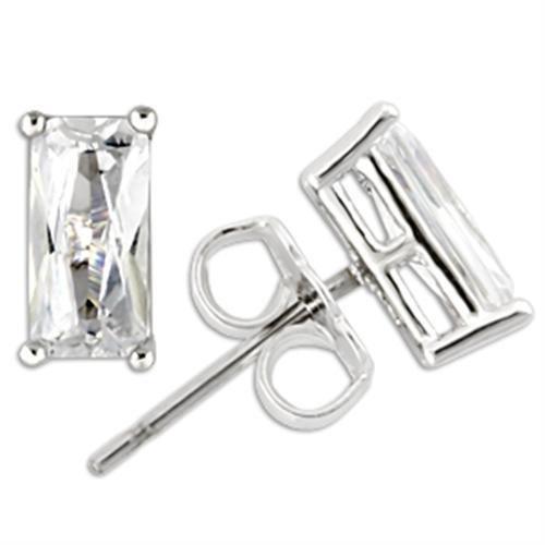 0W162 - Rhodium 925 Sterling Silver Earrings with AAA Grade CZ in Clear-0