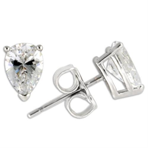 0W164 - Rhodium 925 Sterling Silver Earrings with AAA Grade CZ in Clear-0