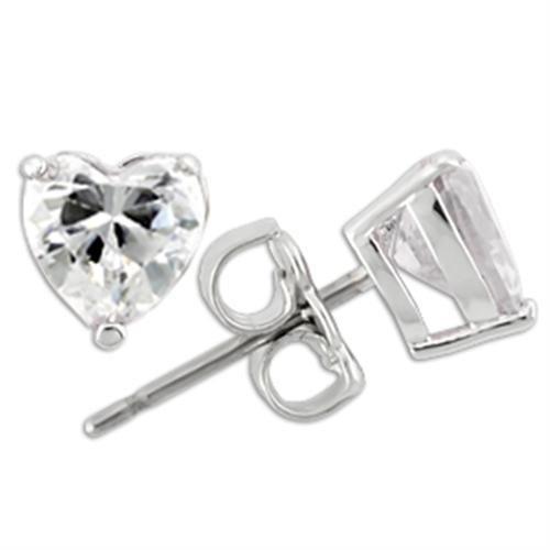 0W166 - Rhodium 925 Sterling Silver Earrings with AAA Grade CZ in Clear-0