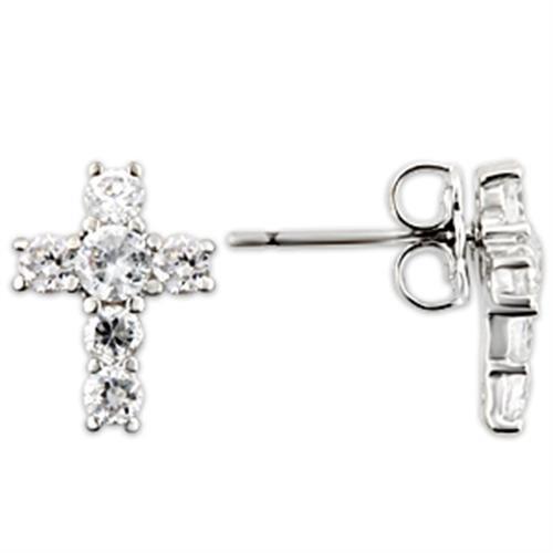 TK0W175 - Stainless Steel Earrings with AAA Grade CZ in Clear-High Polished-0