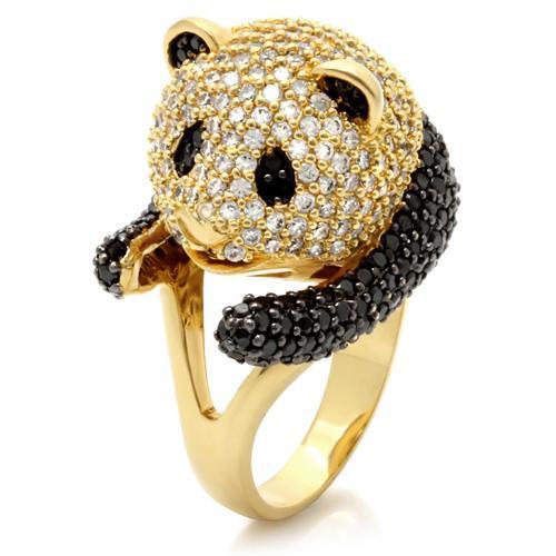 0W182 - Gold+Ruthenium Brass Ring with AAA Grade CZ in Jet-0