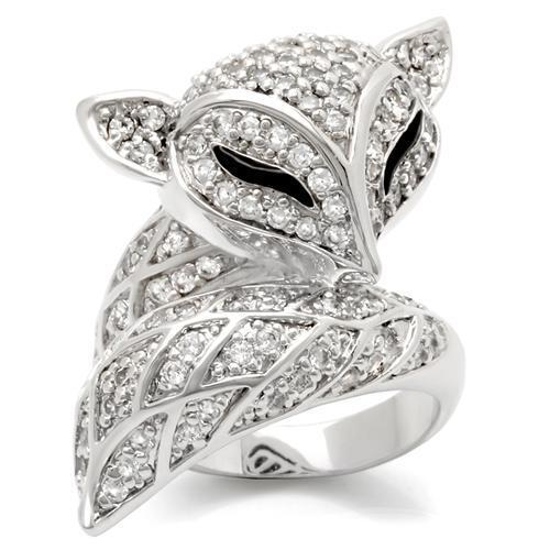 0W185 - Rhodium Brass Ring with AAA Grade CZ in Clear-0