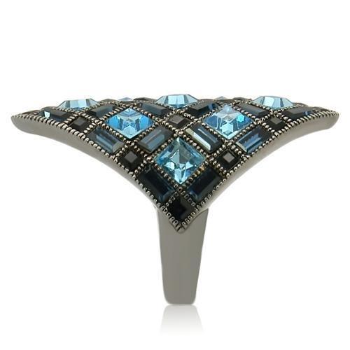 0W235 - Ruthenium Brass Ring with Top Grade Crystal in Sea Blue-4