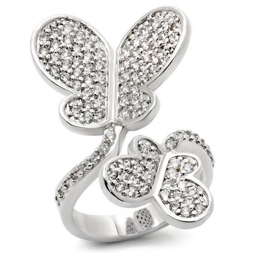 0W237 - Rhodium Brass Ring with AAA Grade CZ in Clear-0