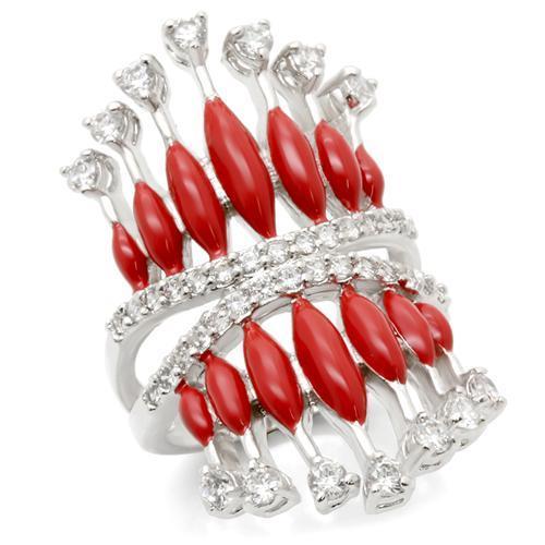 0W241 - Rhodium Brass Ring with AAA Grade CZ in Clear-0