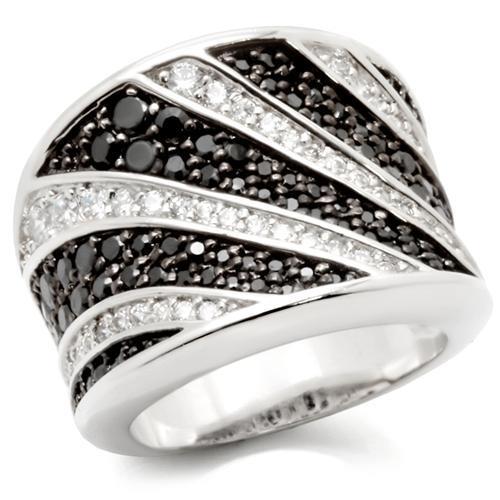 0W242 - Rhodium + Ruthenium Brass Ring with AAA Grade CZ in Jet-0