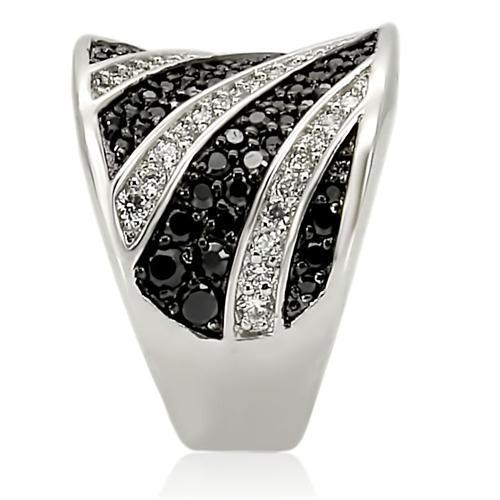0W242 - Rhodium + Ruthenium Brass Ring with AAA Grade CZ in Jet-4
