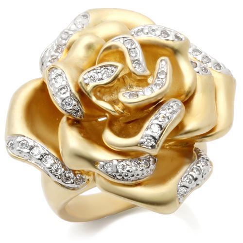 0W250 - Matte Gold & Rhodium Brass Ring with AAA Grade CZ in Clear-0