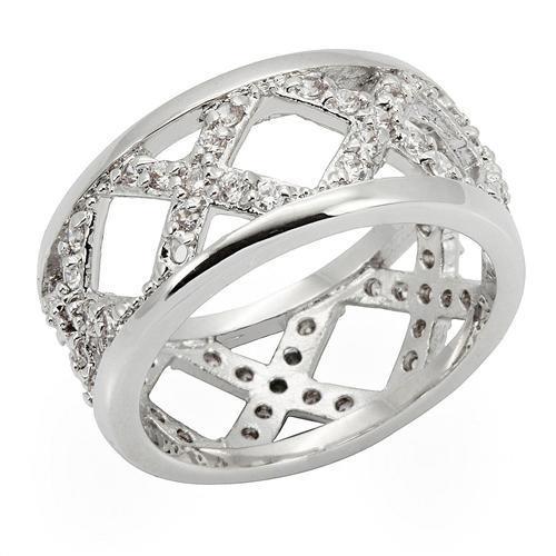 0W266 - Rhodium Brass Ring with AAA Grade CZ in Clear-0