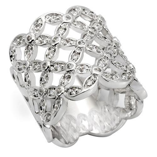 0W267 - Rhodium Brass Ring with AAA Grade CZ in Clear-0
