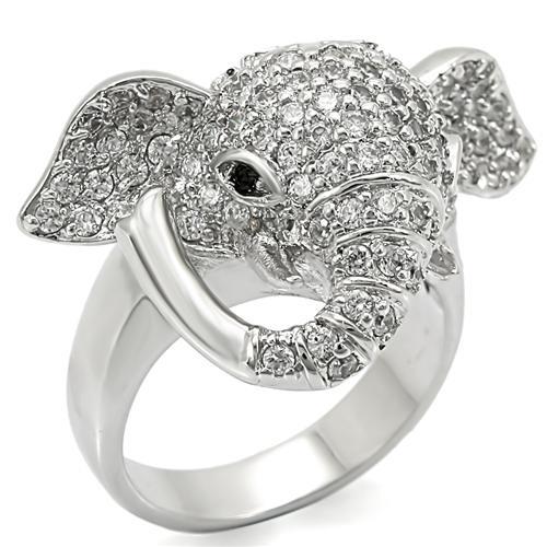 0W280 - Rhodium Brass Ring with Top Grade Crystal in Jet-0