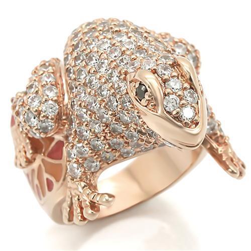 0W283 - Rose Gold Brass Ring with AAA Grade CZ in Jet-0