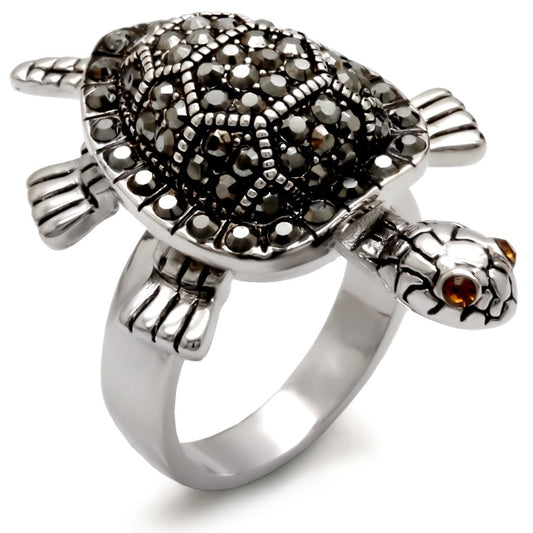 0W285 - Rhodium Brass Ring with Top Grade Crystal in Multi Color-0