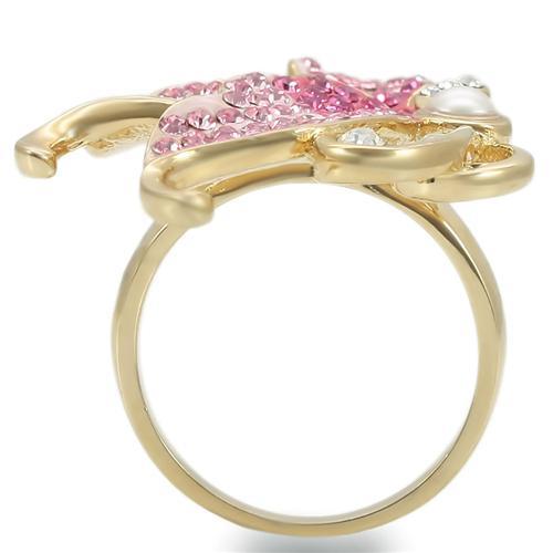 0W289 - Gold Brass Ring with Top Grade Crystal in Multi Color-4