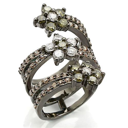 0W293 - Ruthenium Brass Ring with AAA Grade CZ in Multi Color-0