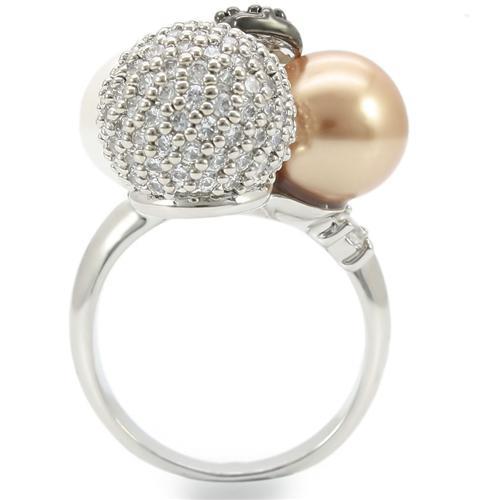 0W296 - Rhodium + Ruthenium Brass Ring with Synthetic Pearl in Multi Color-4