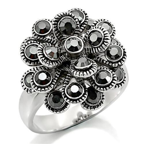 0W301 - Rhodium Brass Ring with Top Grade Crystal in Jet-0