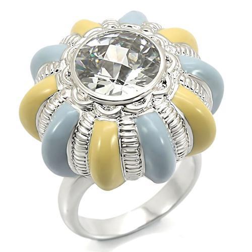0W308 - Rhodium Brass Ring with AAA Grade CZ in Clear-0