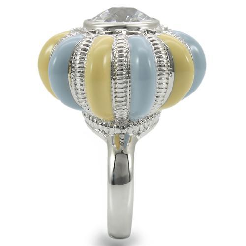 0W308 - Rhodium Brass Ring with AAA Grade CZ in Clear-4