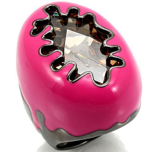 0W309 - Ruthenium Brass Ring with AAA Grade CZ in Champagne-0