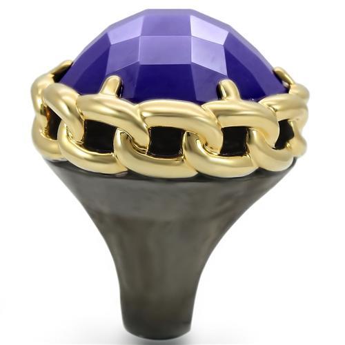 0W311 - Gold+Ruthenium Brass Ring with Milky CZ in Tanzanite-4
