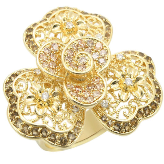 0W312 - Gold Brass Ring with AAA Grade CZ in Multi Color-0