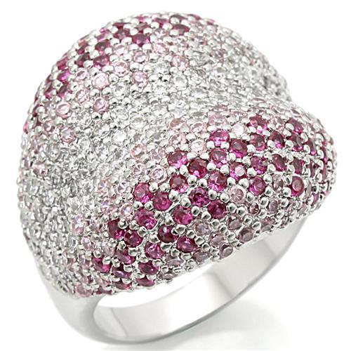 0W322 - Rhodium Brass Ring with AAA Grade CZ in Multi Color-0