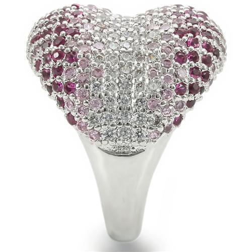 0W322 - Rhodium Brass Ring with AAA Grade CZ in Multi Color-4