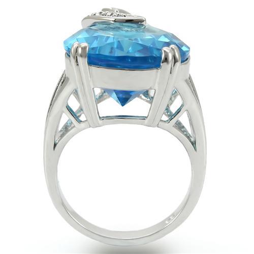 0W343 - Rhodium Brass Ring with Synthetic Synthetic Glass in Sea Blue-4