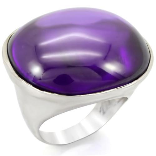 0W345 - Rhodium Brass Ring with Genuine Stone in Amethyst-0