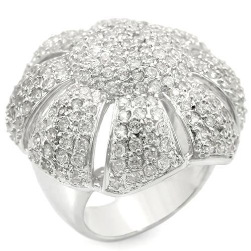 0W349 - Rhodium Brass Ring with AAA Grade CZ in Clear-0