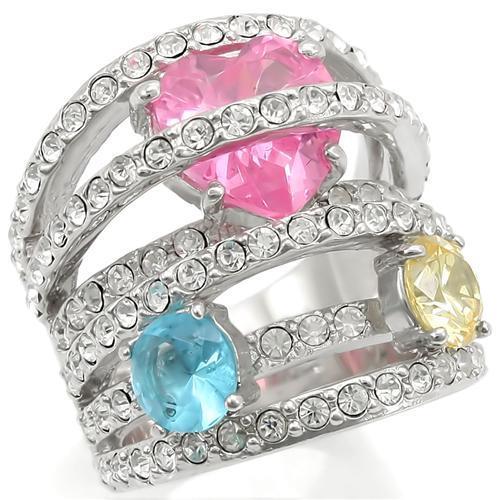 0W350 - Rhodium Brass Ring with AAA Grade CZ in Rose-0