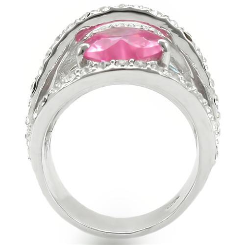 0W350 - Rhodium Brass Ring with AAA Grade CZ in Rose-4