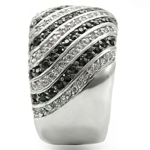 0W351 - Rhodium + Ruthenium Brass Ring with AAA Grade CZ in Jet-4