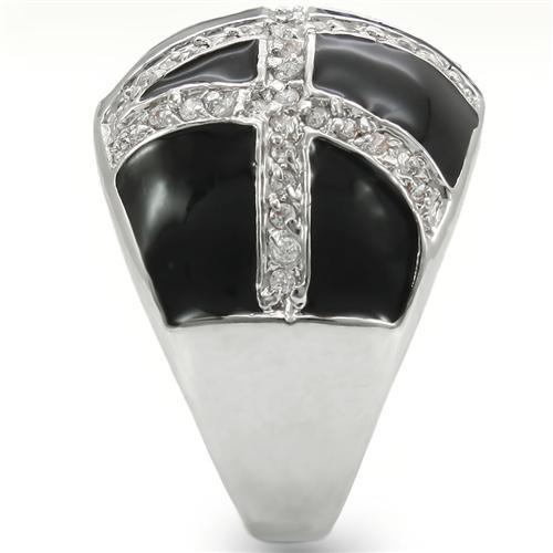 0W355 - Rhodium Brass Ring with AAA Grade CZ in Clear-4