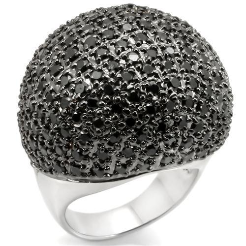 0W362 - Rhodium + Ruthenium Brass Ring with AAA Grade CZ in Jet-0