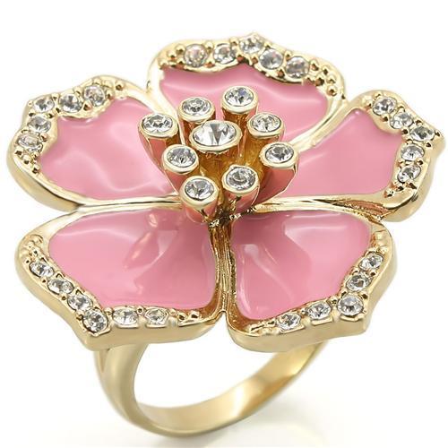 0W376 - Gold Brass Ring with Top Grade Crystal in Clear-0