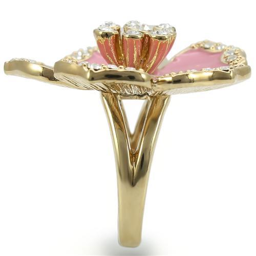 0W376 - Gold Brass Ring with Top Grade Crystal in Clear-4