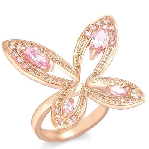 0W381 - Rose Gold Brass Ring with AAA Grade CZ in Rose-0