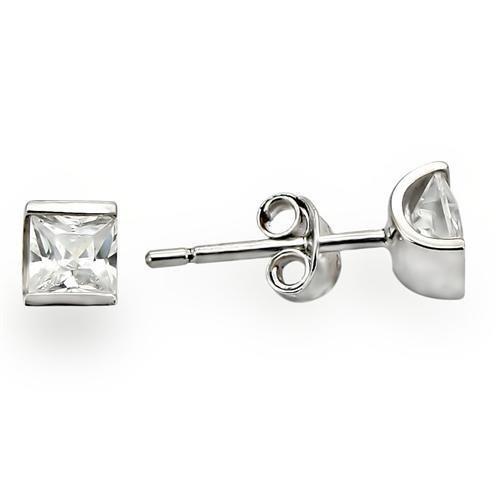 0W388 - Rhodium 925 Sterling Silver Earrings with AAA Grade CZ in Clear-0